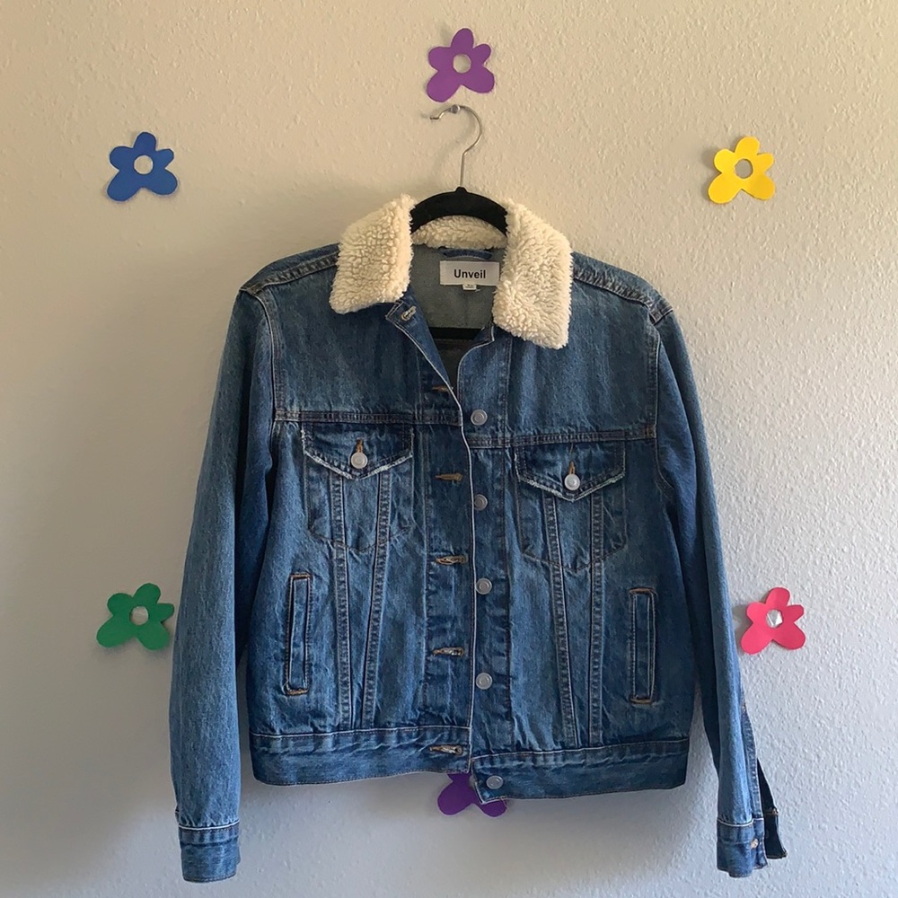 Denim Trucker Jacket with Faux Shearling Collar